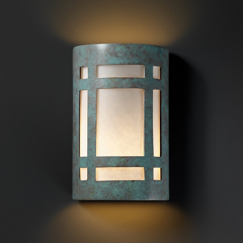 Ambiance - Small Craftsman Window - Open Top & Bottom Wall Sconce - Verde Patina - White, Yes, GU24/Twist and Lock