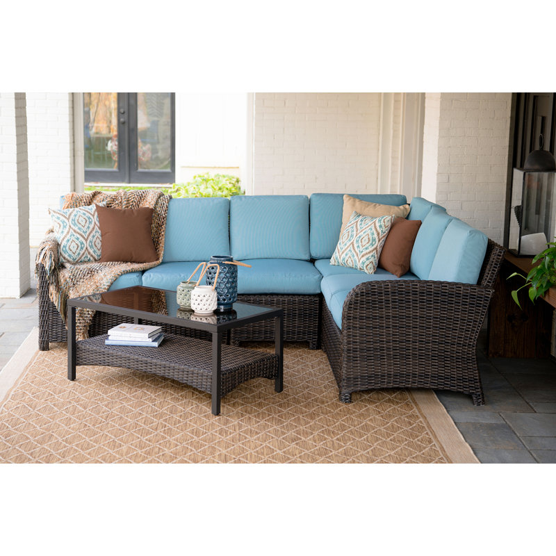 Ensemble de conversation modulaire en rotin Sunbrella avec coussins 5 pièces Keyser, Bleu spa