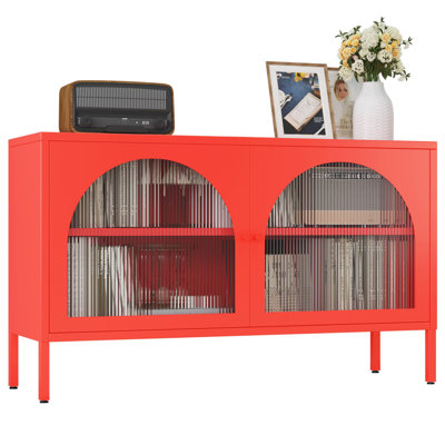 Armoire de rangement en métal, armoire d'appoint à 2 portes, meuble télé avec portes et tablette réglable, table de chevet et buffet en métal avec armoire, bibliothèque et armoire pour la maison, le bureau et le salon