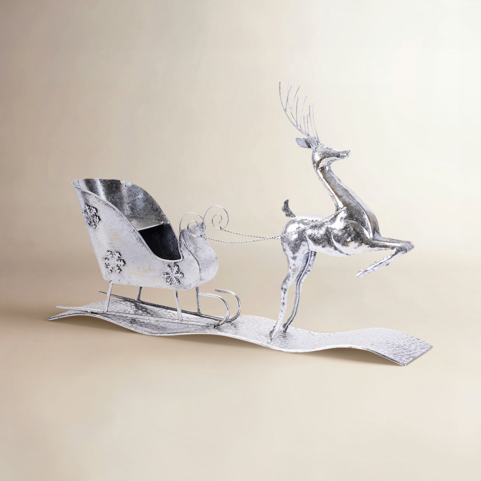 Hammered Metal Reindeer with Sleigh 25.5"L
