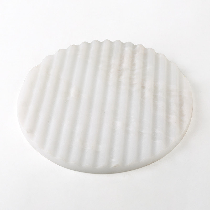 Guein Round Natural Marble Tray,Namib Bianco