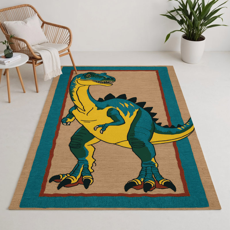 Dinosaurs Brown Indoor and Outdoor Area Rug, Rectangle 3' x 5'
