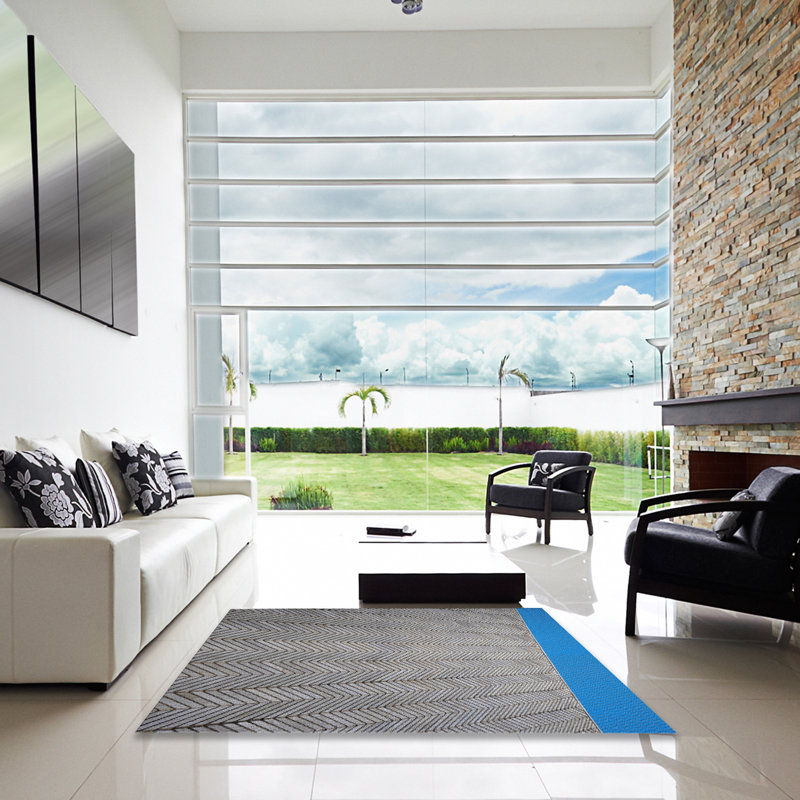 Tapis gris/bleu à motifs Jarosz, Carré 6 pi