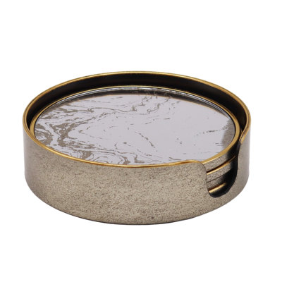 Round 4 Piece Coaster Set With Holder