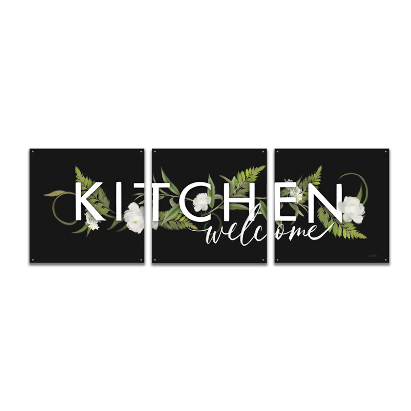 «Kitchen Welcome» par House Fenway, ensemble de 3 pièces murales en verre acrylique Epic Art, H 36 po x l 108 po