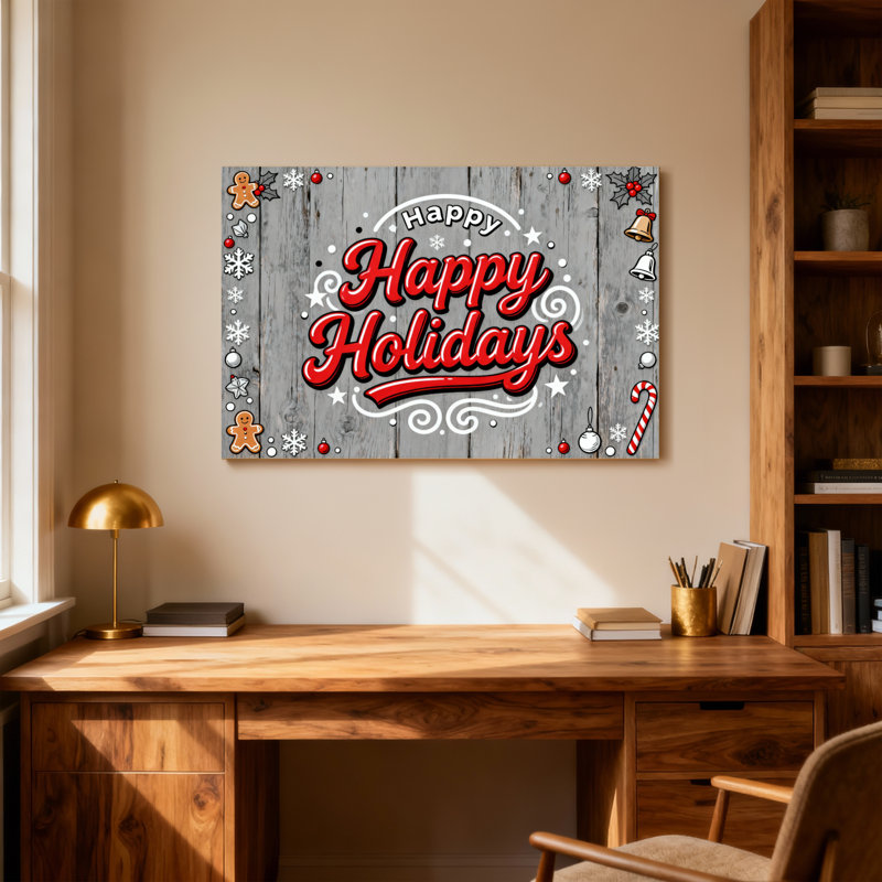 Christmas Happy Holidays Christmas Decor Pattern, 28" H x 40" W