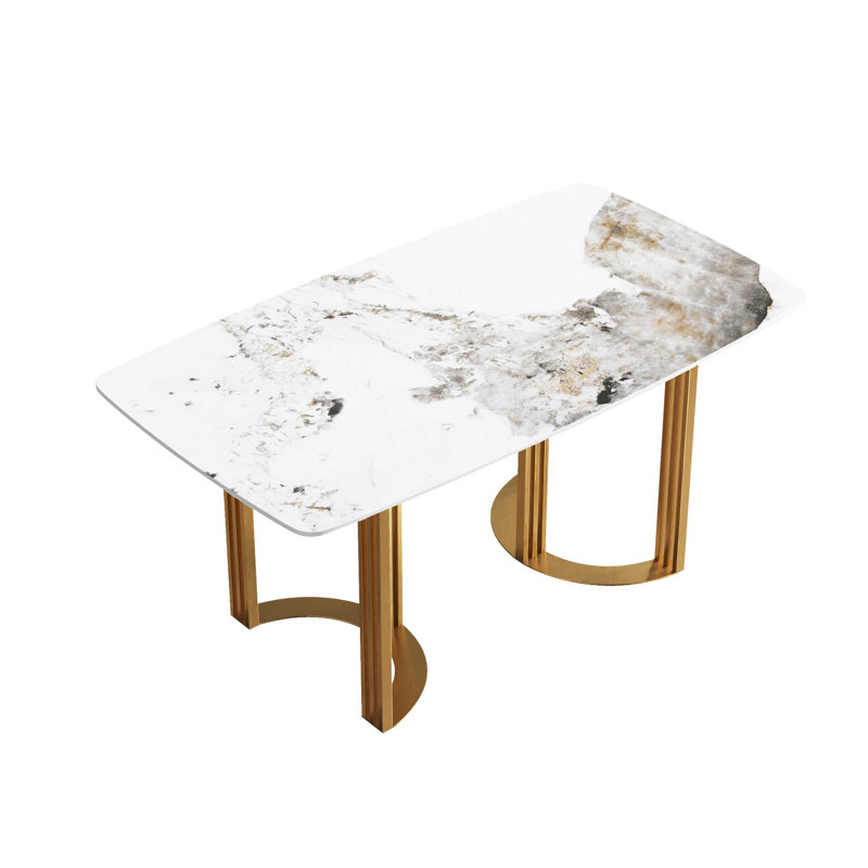 Table en pierre frittée de 63 po - blanc, 6 et beau blanc 6 personnes, nettoyage imperméable