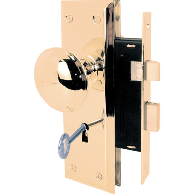 Prime-Line Mortise Keyed Lock Set with Polished Brass Knob  Perfect for Replacing Broken Antique Lock Sets and More, Fits 1-3/8 in.-1-3/4 in. Interior Doors, Polished Brass (1 Set)