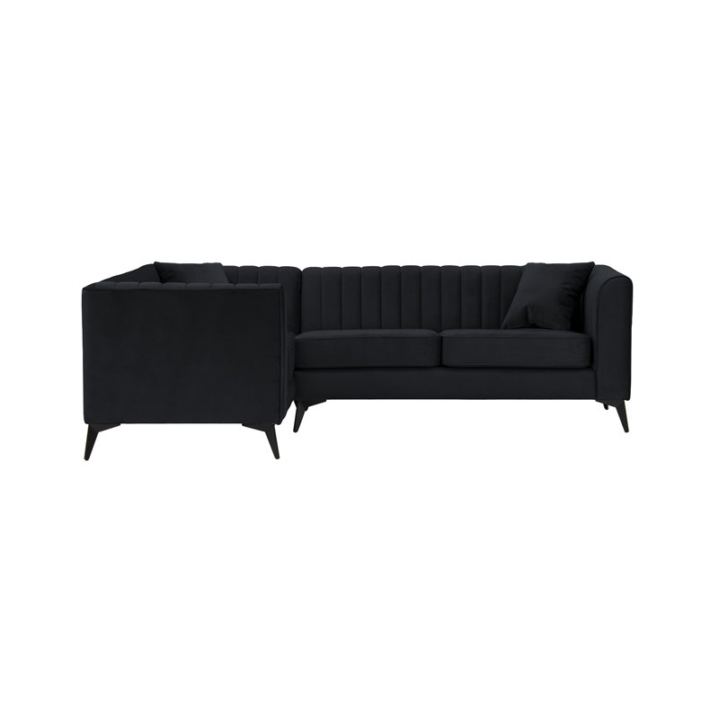 Adryen 5 Seater Velvet Corner Sofa , Black, Left Hand Facing