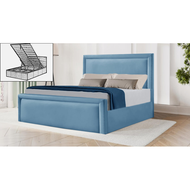 Milan Upholstered Ottoman Storage Bed, Double (4'6), Sky Blue