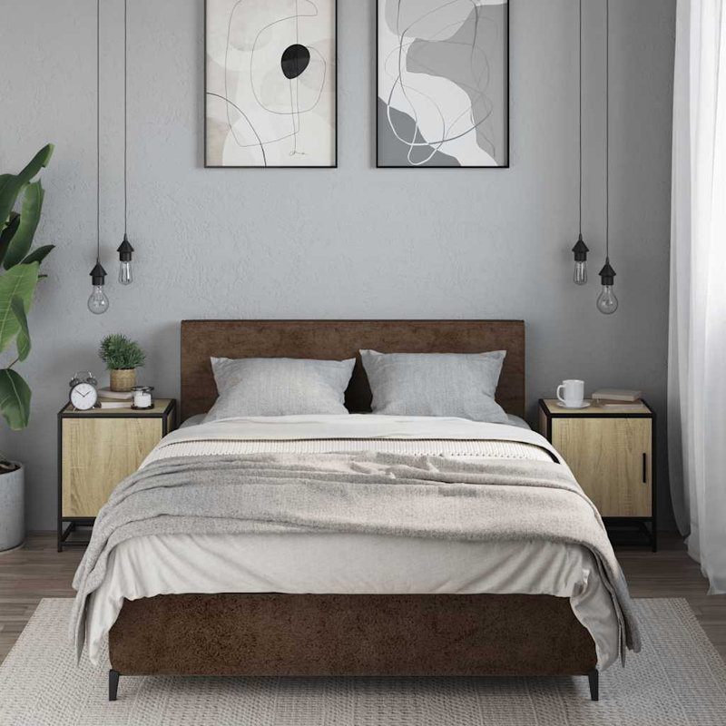 40cm W Metal Bedside Table, Sonoma Oak
