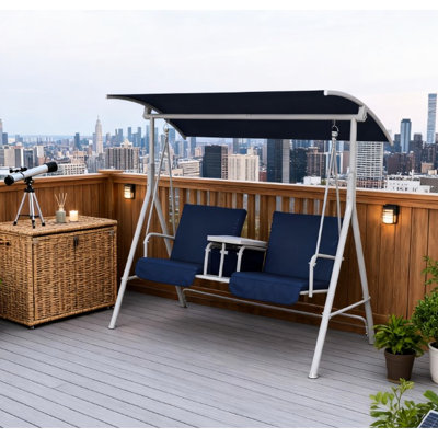 Balancelle d'extérieur avec auvent inclinable et rangement supplémentaire, confortable pour 2 adultes, patio, utilisation de chaises porte-gobelets, protection contre le soleil