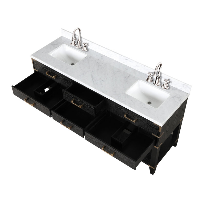 Double Bath Vanity with Carrara Marble Top, Black