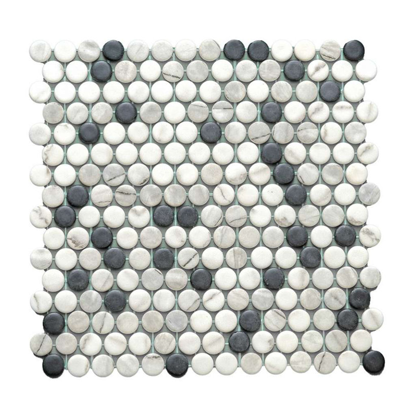 Eterna Penny 12"x12" Recycled Glass Mosaic Tile, Black/White