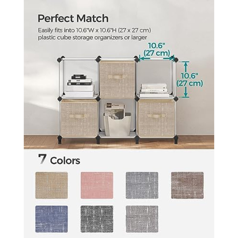 Storage Cubes, 11-Inch Non-Woven Fabric Bins With Double Handles, Set Of 6, Closet Organizers For Shelves, Foldable, For Clothes, Sand Beige