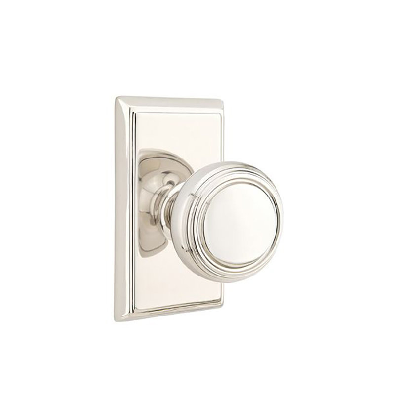 Ensemble de boutons de passage Emtek avec rosette rectangulaire et bouton Norwich, Nickel poli à vie