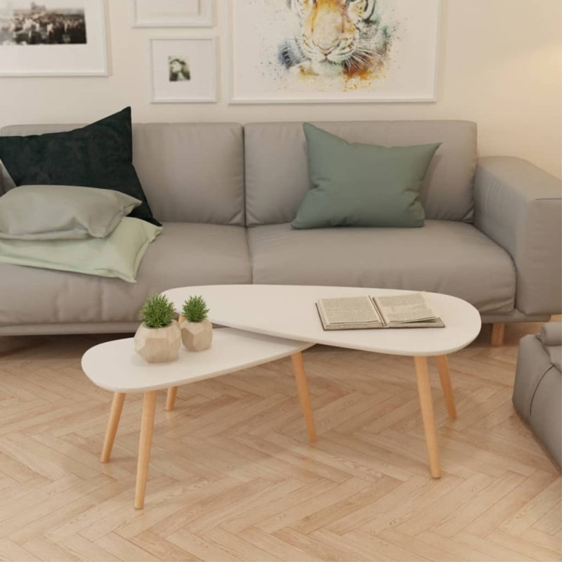 vidaXL Nesting Coffee Table 2 pcs, Side Tables with Solid Pine Wood Legs, Scandinavian Style, White 39.4 x 19.7 x 15.7in