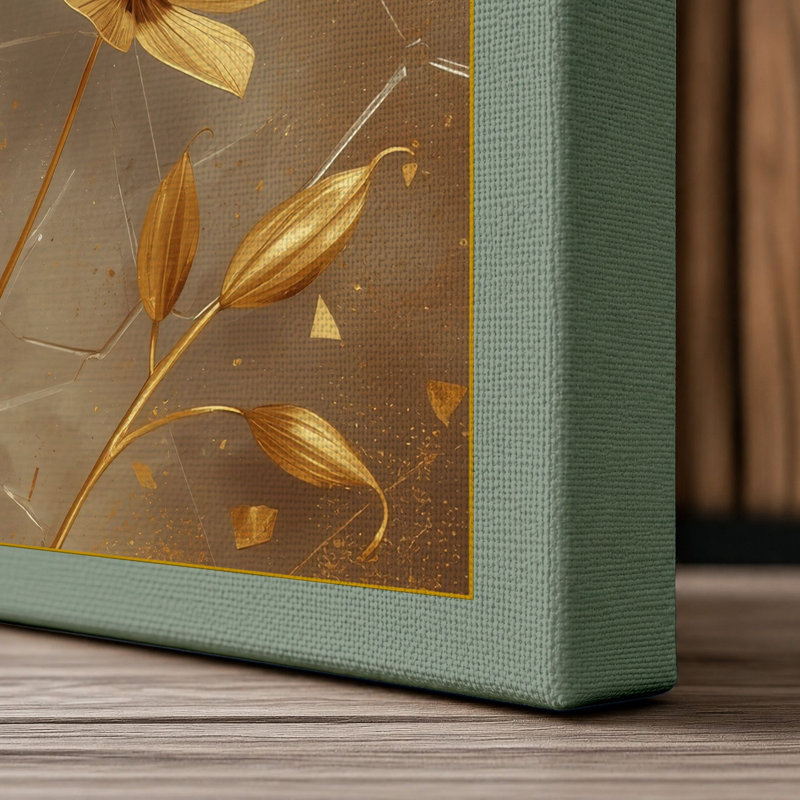 Golden Starflowers Botanical - Wrapped Canvas, 36x24 - 91.4 x 61.0 cm, Sage Border