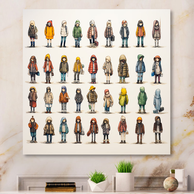 Grey People Patchwork Childrens Art II - Fractal Metal Wall Art Print, 16" H x 16" W