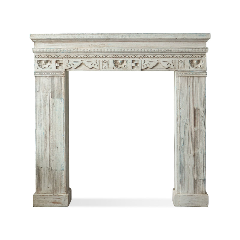 Beige Solid Wood Freestanding Fireplace
