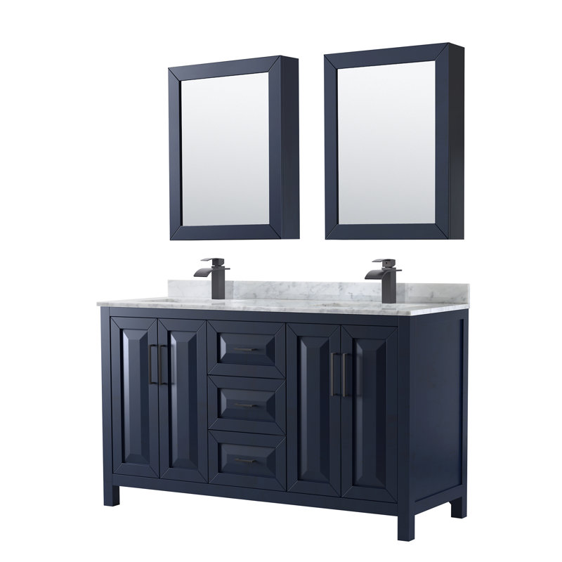 Daria 60'' W Double Vanity, Dark Blue, White Cultured Marble, Brushed Gold