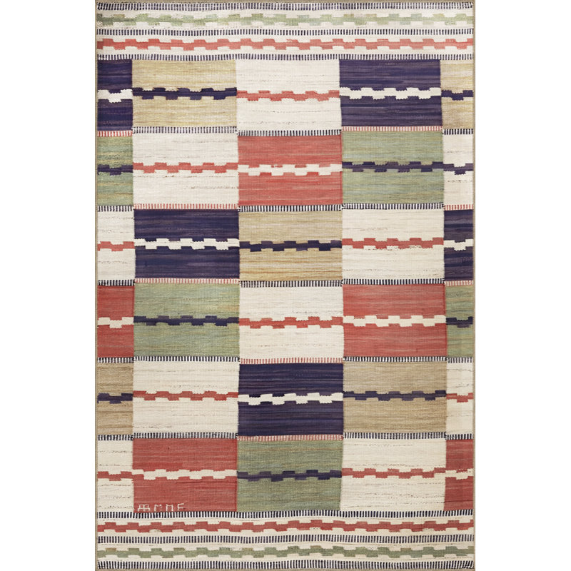 Tapis en polypropylène à motif écossais de couleur brique beige Ipon, Rectangle 4 pi 11 po x 7 pi 7 po