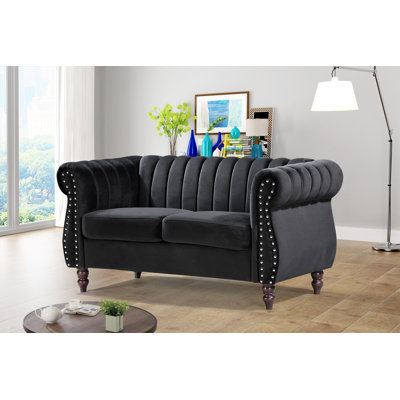 Capri 59.1" Velvet Rolled Arm Chesterfield Loveseat