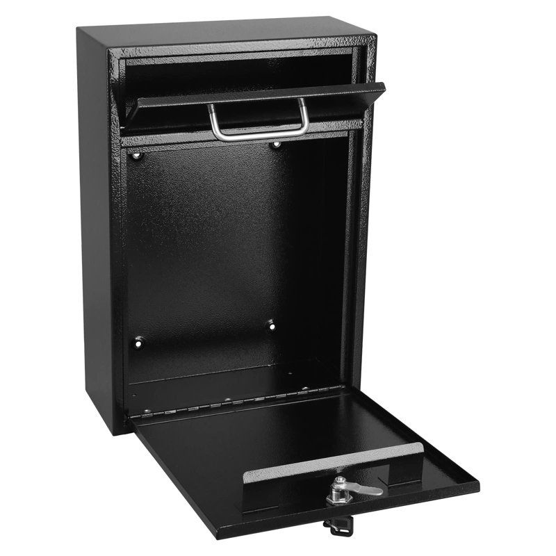 Metal Mailbox Wall Mount, Large Locking Mailbox With Key Lock, Hanging Secure Postbox, Security Key Drop Box, Collection Boxes, Black,XL Large