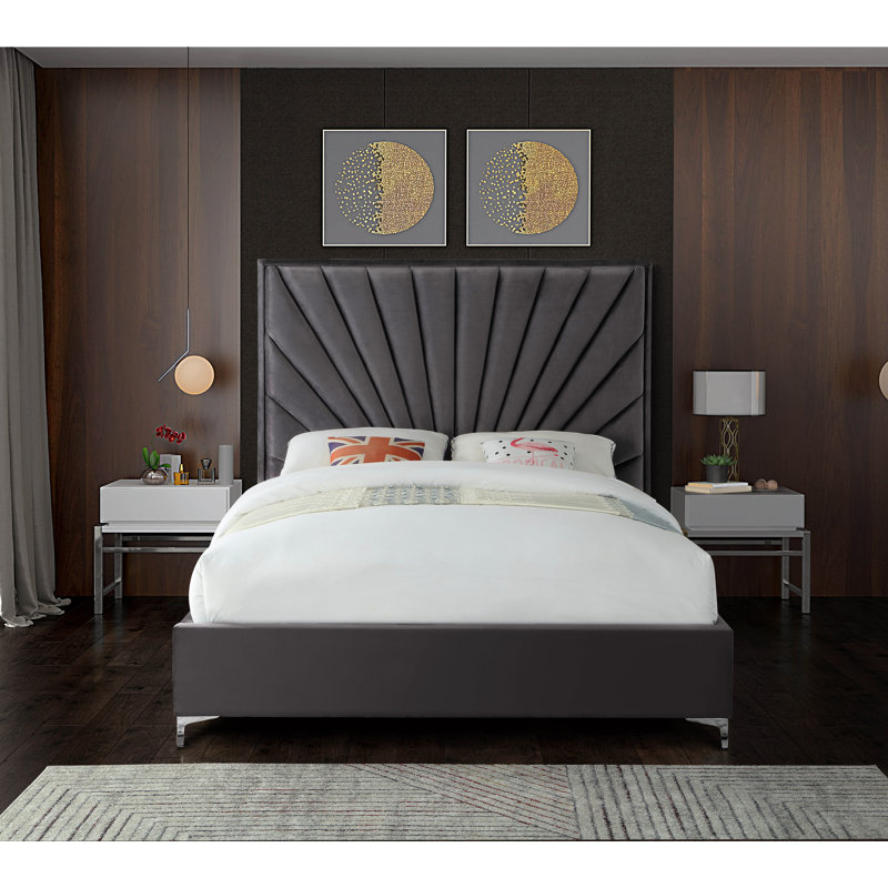 Manila Upholstered Platform Bed, Queen, Grey Velvet