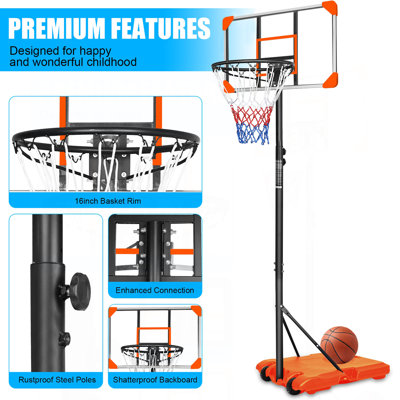 Portable Basketball Goal System With Stable Base And Wheels, Use For Indoor Outdoor Teenagers Youth Height Adjustable Basketball Hoop 28 Inch Backboar