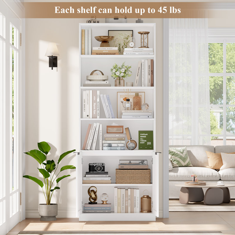 73.2" H Storage Bookcase With 2-Door Cabinet, White