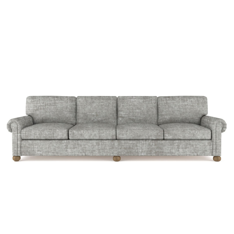 Leroy Rolled Panel-Arm Extra Long Sofa with Bun Feet, Plush Velvet Alabaster, Weathered, 36" H x 120" W x 43" D