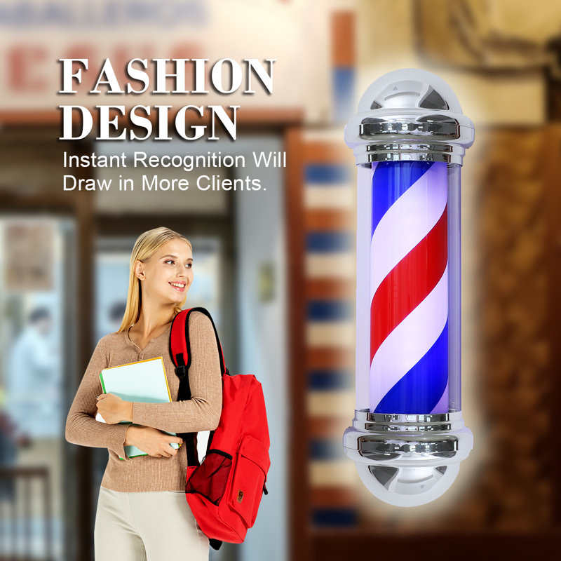 Classic LED Light Barber Pole,Rotating Metal Hair Salon Sign