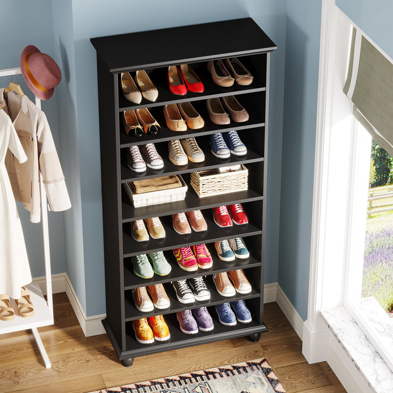 30 Pair Shoe Storage Cabinet with LED Lighting, Black