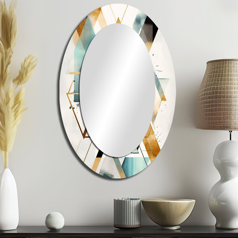 Miroir mural moderne vert ovale Boho IV, 36 po x 24 po