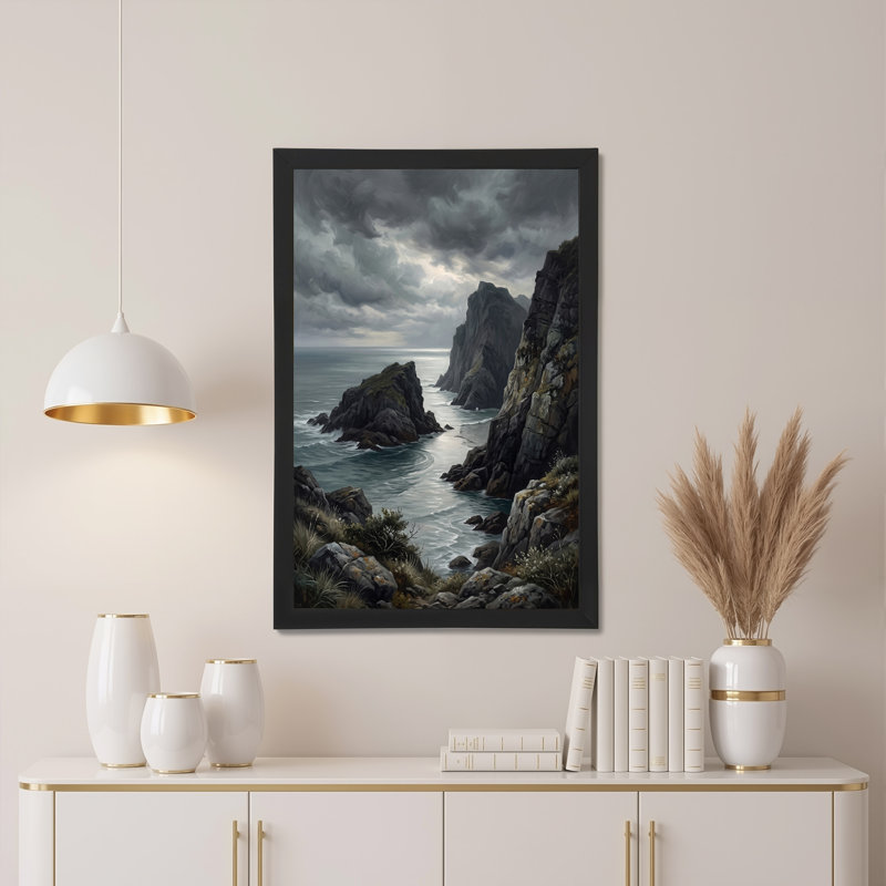 «Dramatic Rocky Cliff and Grey Ocean», art mural sur toile, H 24 po x l 16 po