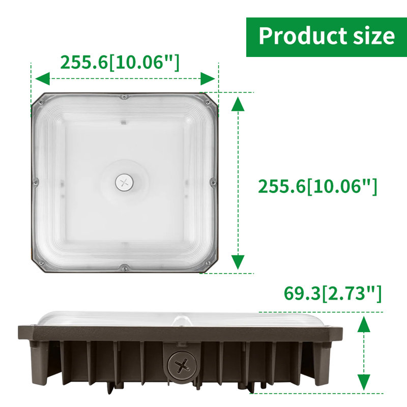 120-277v 10 Inch Led Canopy Light Fixture, 0-10v Dim, 100/80/60w Adjustable Watt And Cct 5000/4000/3500k, Bronze, 1 Pack 