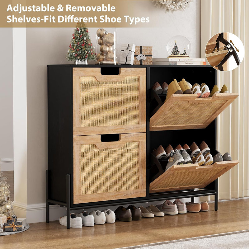 16 Pair Shoe Storage Cabinet, Black