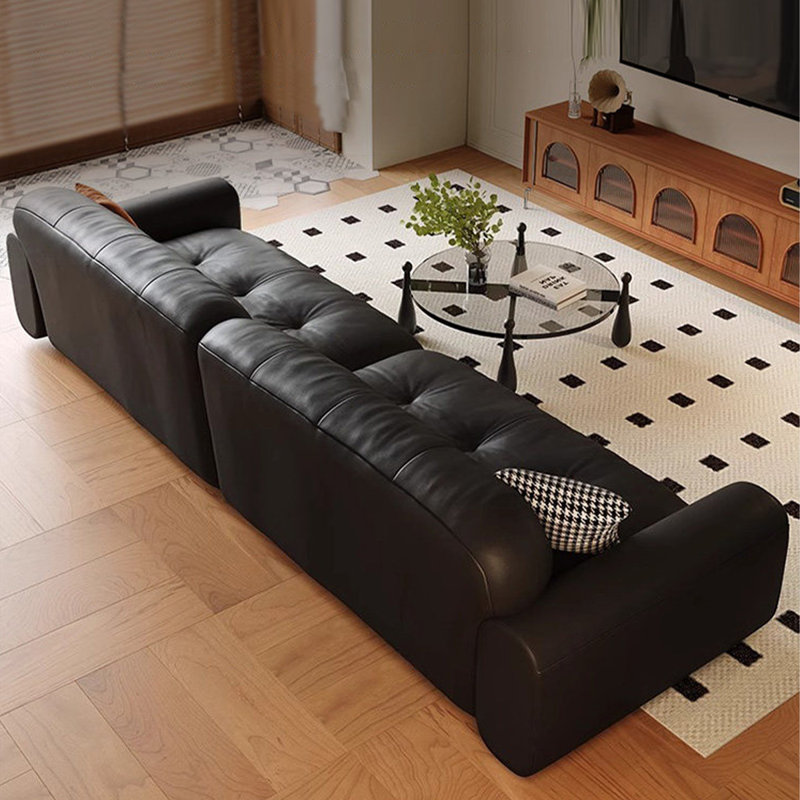 Canapé modulaire noir en cuir véritable, H 31,89 po x l 94,49 po x P 39,37 po