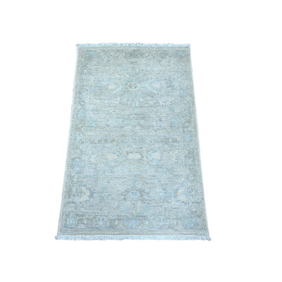 1'9" x 3'0" Repose Grey Hand Knotted Mahal Design Washed Out Wool Mat Oriental Rug