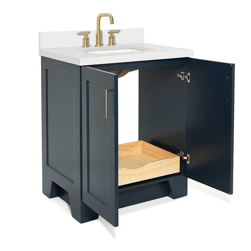 31 IN.  Single Bathroom Vanity, Midnight Blue, Rectangle, White Quartz