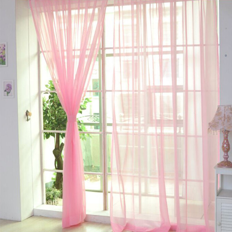 2 Pcs/Set Solid Color Sheer Curtains, Transparent Window Shades Tulle Drapes, Rod Pocket Curtains For Bedroom, Living Room