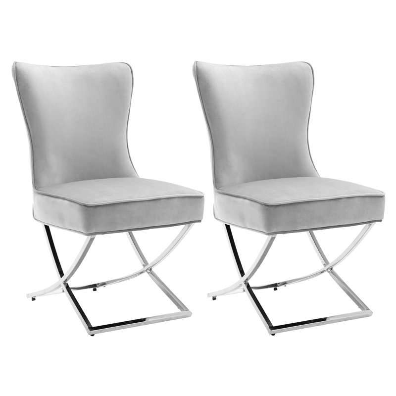 Chaise parsons rembourrée en velours capitonné Chary, Gris clair