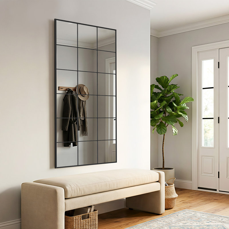 69" H X 30" W Rectangular Metal Accent Mirror Window Pane Floor Length Mirror Vanity Mirror for Bathroom Entryway Living Room