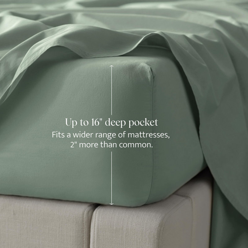 Double Stitch By Bedsure Cotton Tencel Fitted Sheet, Full Fitted Sheet, Iceberg Green