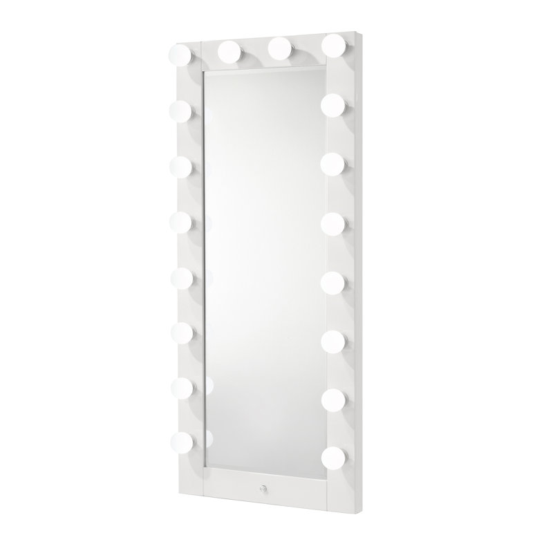 1Pc Glam Tall Lighted Mirror With Drawer Box Beveled Mirror Crystal Knob Glossy  Finish Vanity (Includes Mirror Only)