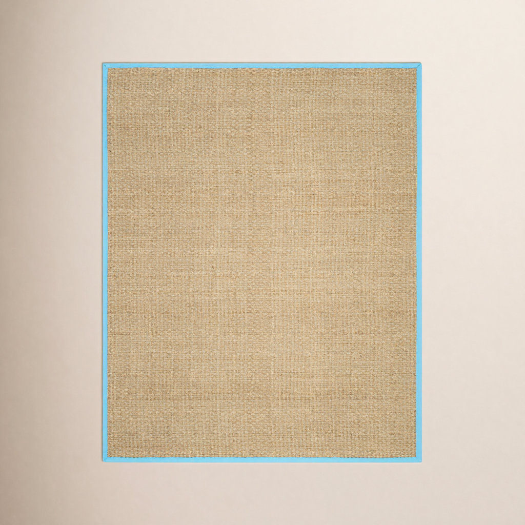 Natural Turquoise Bamboo Seagrass Rug, Rectangle 4' x 6'