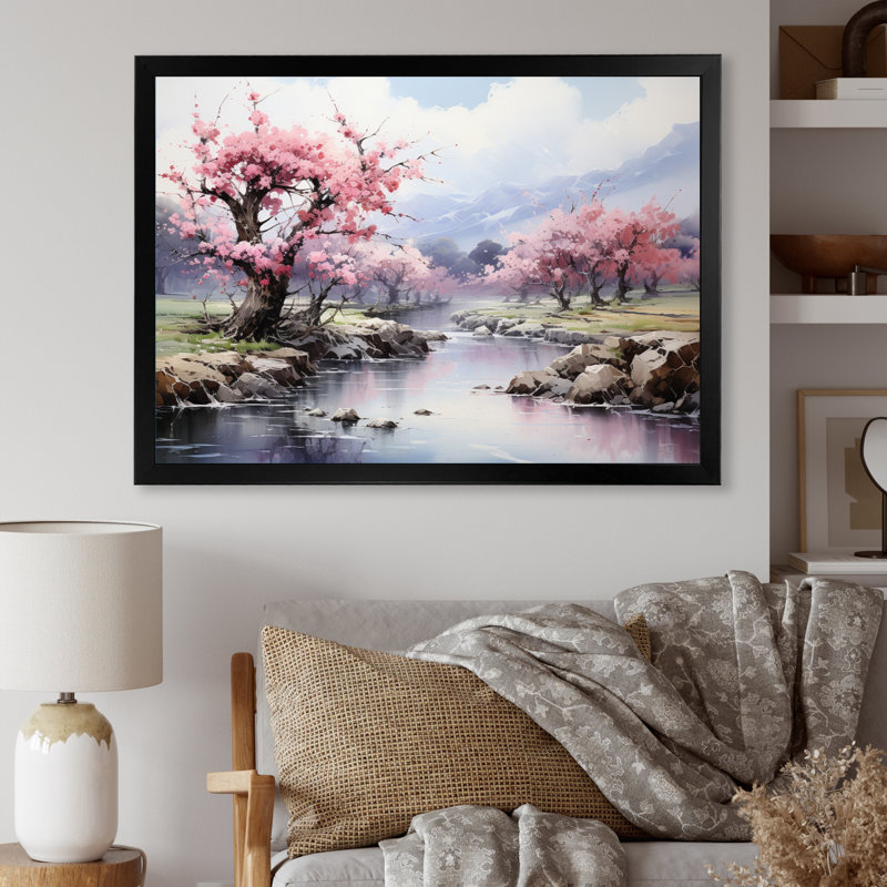 «China Art Spring Blossom I», art mural Chine, H 24 po x l 32 po x P 1 po, Cadre simple noir
