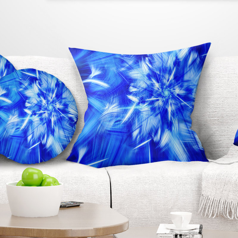 Feux d'artifice rotatifs - coussin à imprimé floral, 18 po x 18 po, Coussin décoratif, Bleu