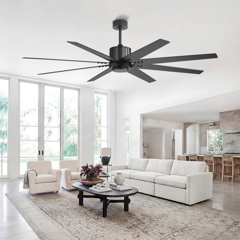Ventilateur de plafond standard 8 pales avec fixation à tige verticale, Noir, 72'', Noir